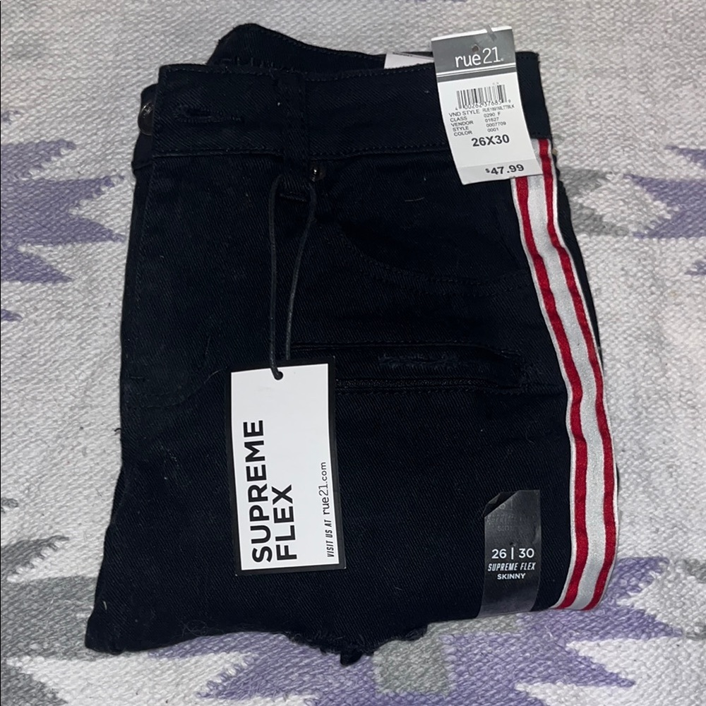 Black Jeans with Red and White Stripes